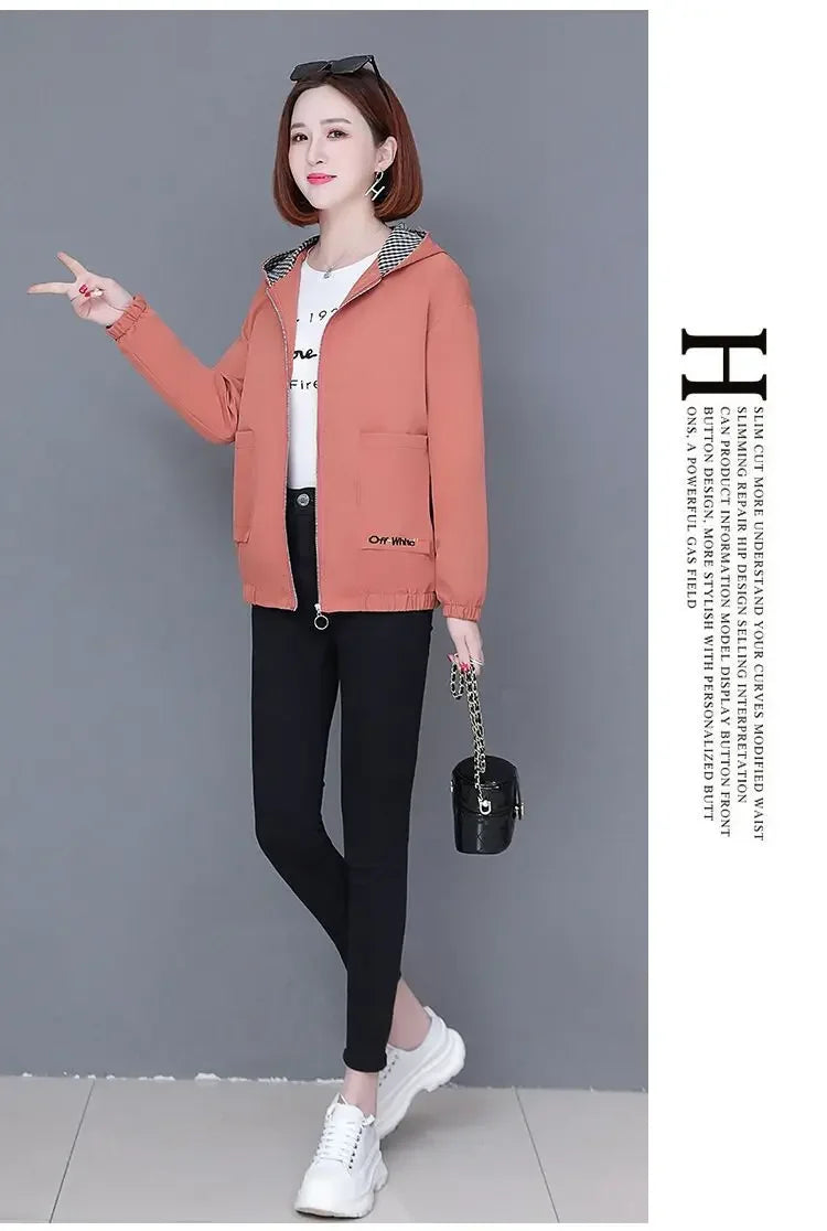 Women'S Clothes Spring Autumn Jacket Top 2025 New Women Windbreaker Korean Loose Casual Hooded Jacket Ladies All-Match Coat