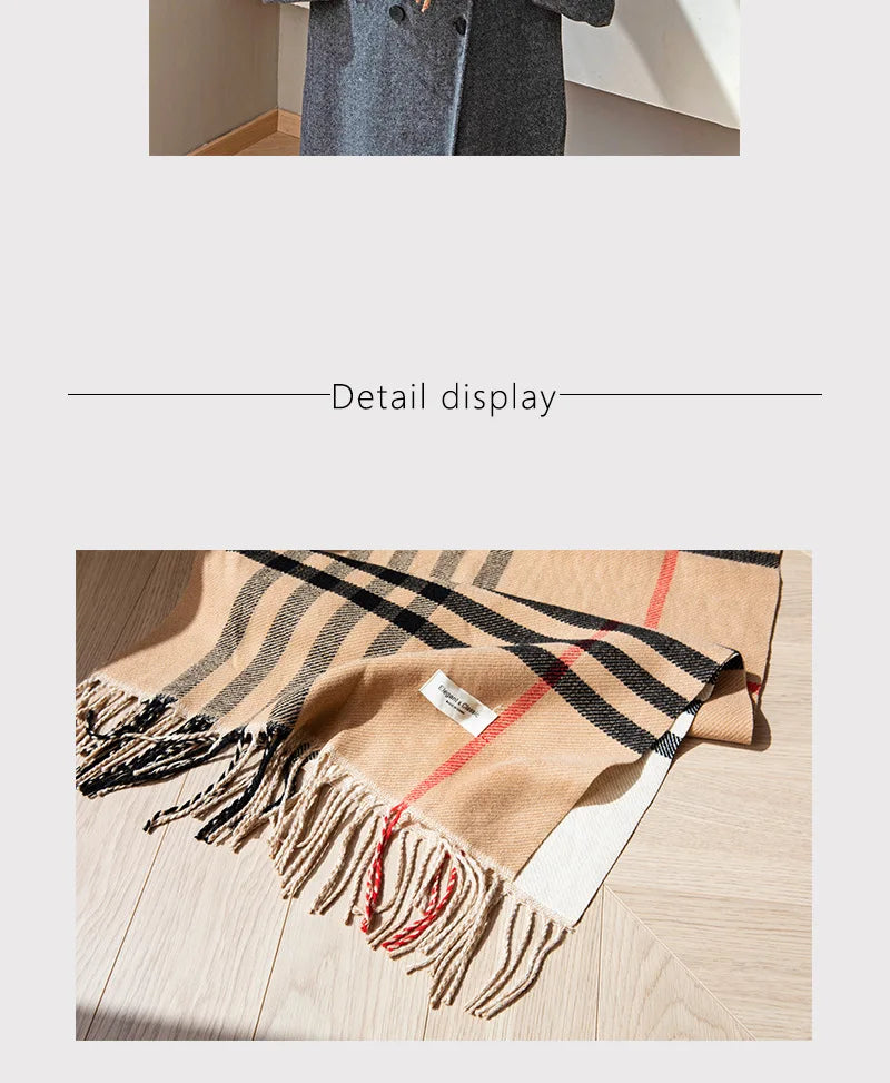Autumn and Winter New Arrival Tassel Long Scarf Striped Fashion Cowl Neck Warm Fuzzy Color Block Wrap