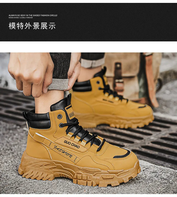 New fashionable and versatile work shoes, men's trendy and versatile thick-soled anti-slip casual boots