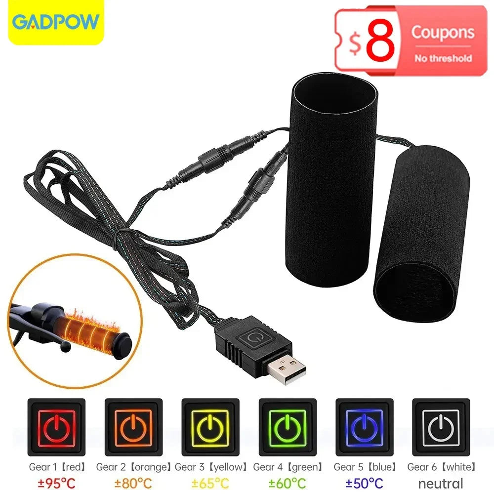 Gadpow Motorcycle Heated Handgrips 5V USB 6 Gear Warmer Electric Heated Grip Cover Anti Vibration Anti Slip Fast Heating Kits