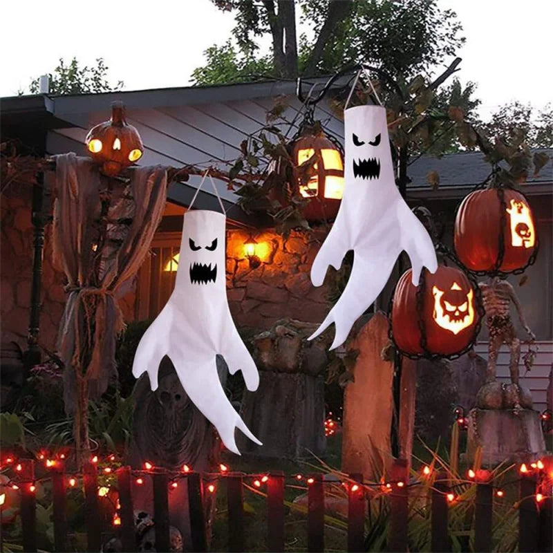 Halloween Ghost Hanging Decorations, Indoor Outdoor Yard Flags Party Supplies, Spooky Home Decoration Accessories