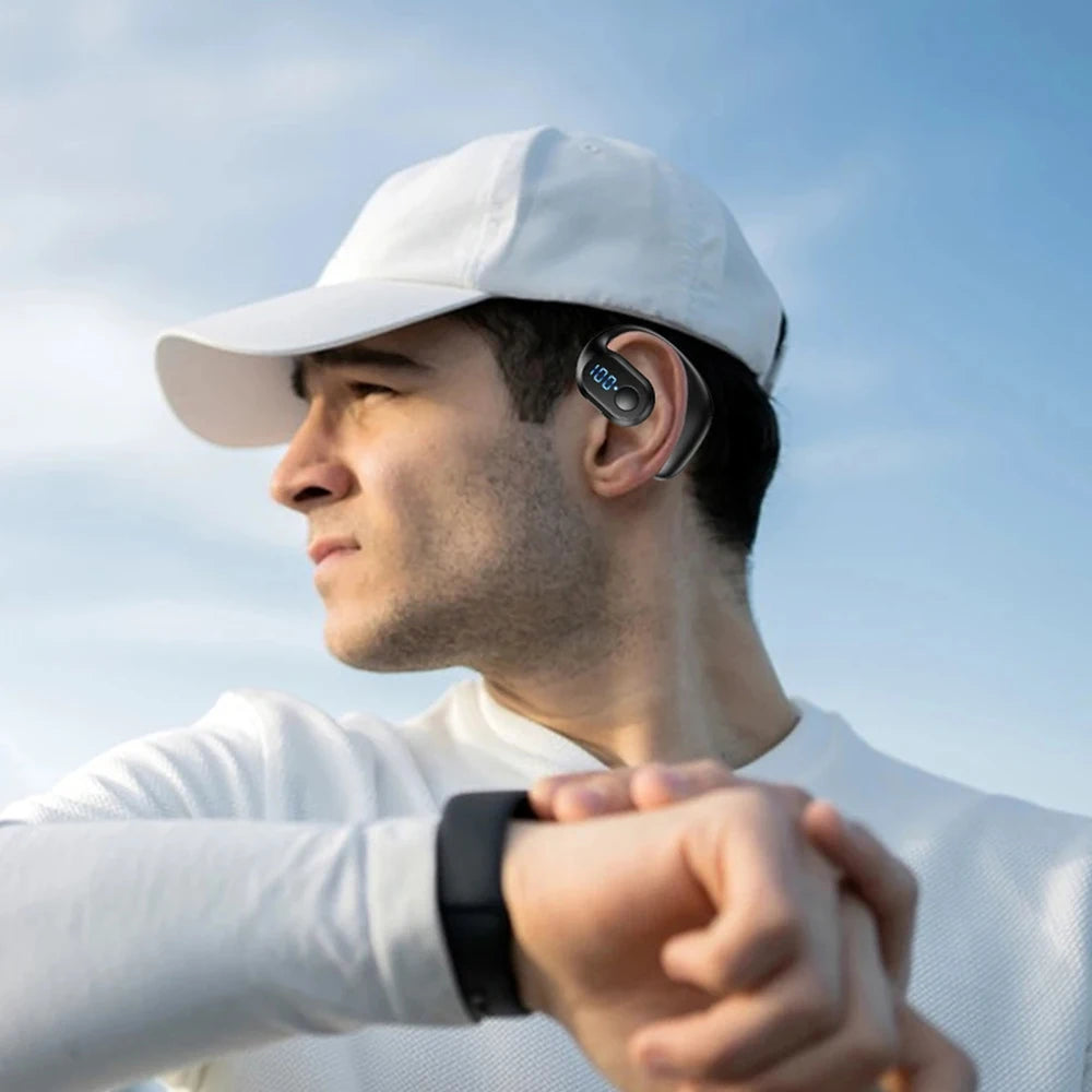 Bluetooth 5.4 Headphone Wireless Ear Hook Earphone LED HiFi Stereo Noise Reduction Clip Headset Waterproof Earbud For Phone New