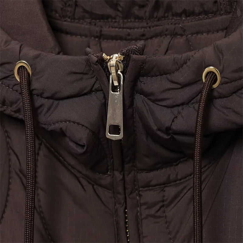 Women's Hooded Belted Quilted Jacket, Warm, Cool, Stylish, Fall, 2025