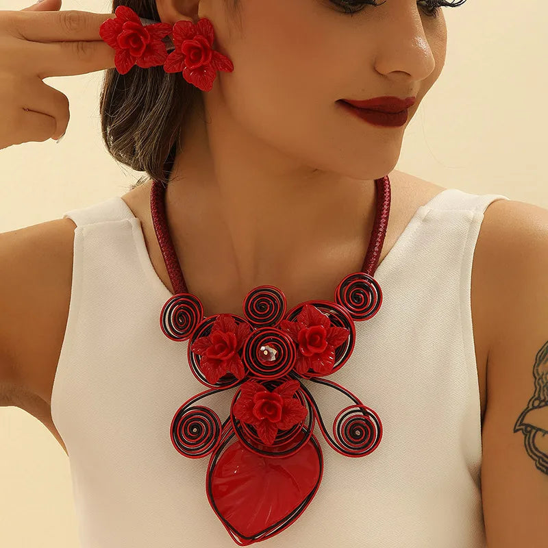 Exaggeration African Jewelry Sets Multi-color Leaves Necklace Earrings Nigerian Wedding Indian Jewelry Sets Jewellery Gifts