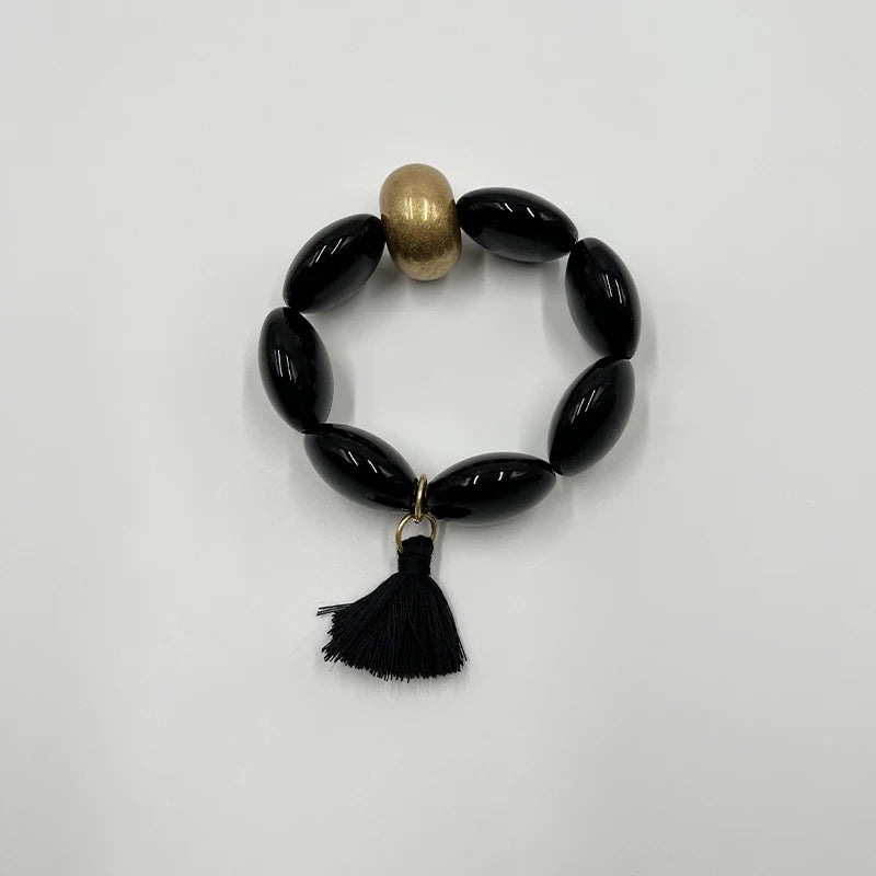 Suekees Boho Fashion Jewelry Gift Elastic Bracelets Earthy Jewellery Acrylic CCB Beads&Tassel Bracelets for Women Accessories