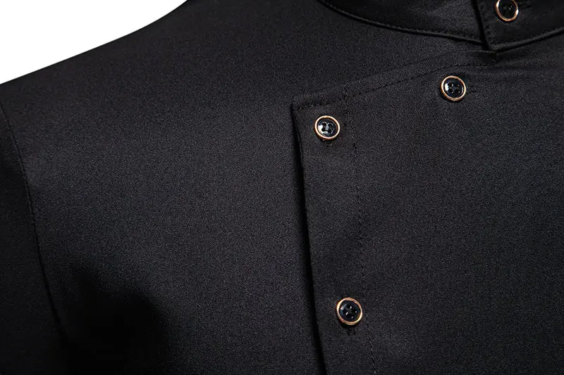 Mens Dress Shirts Vintage Personality Irregular Crop Long Sleeve Business Stand Collar Shirt Men Camisas Streetwear Blusas Tops