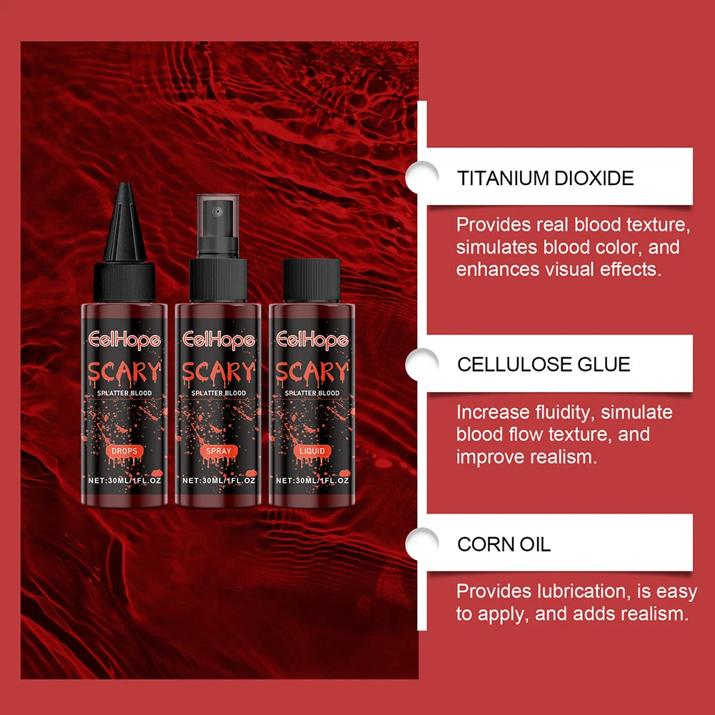 Halloween Fake Blood Makeup Kit Fake Blood SFX Makeup Kit Non Toxic Scar Makeup Set Washable Long Lasting for Cosplay Dress Up