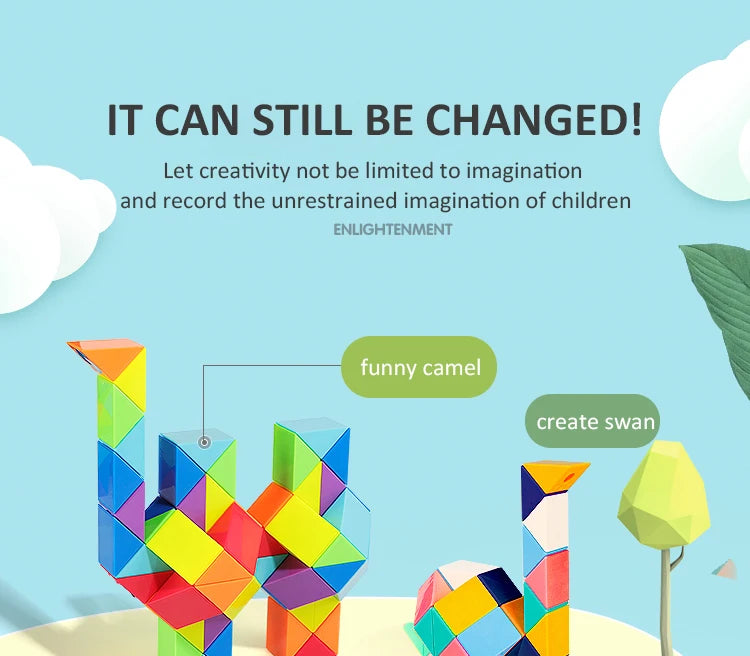 3D Puzzle Fidget Toys Transformable Cube Kid Education Toys Cubo Magico 24-72 Segments Magic Rule Snake Speed Cubes Toys for Kid