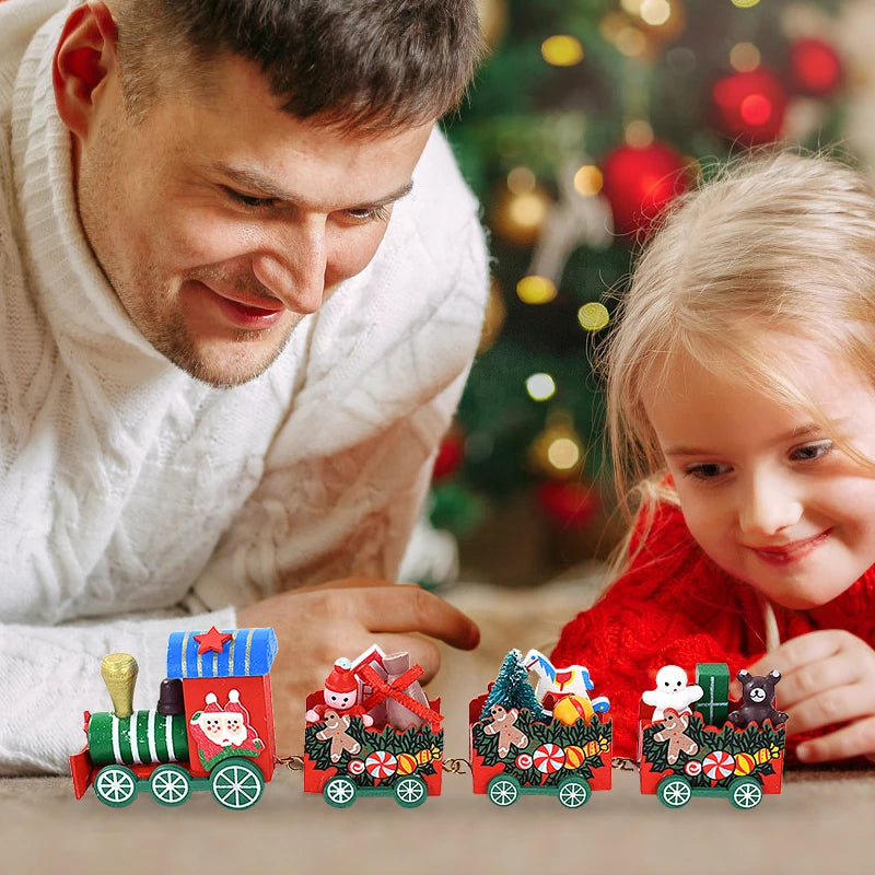 Christmas Wooden Train Merry Christmas party Decorations Home Desktop Ornament Xmas Navidad Noel Kids Gift New Year 2025 Gifts