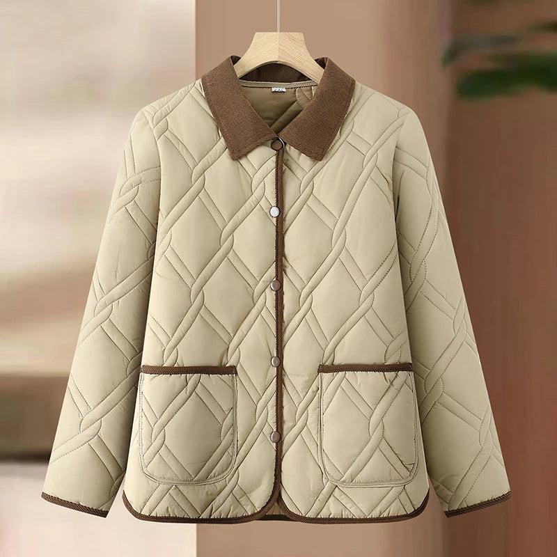 Women's Down Cotton Jacket Fashion Versatile Lady PU Leather Cotton Padded Outerwear Loose Elegant Ladies Winter Parka Coat