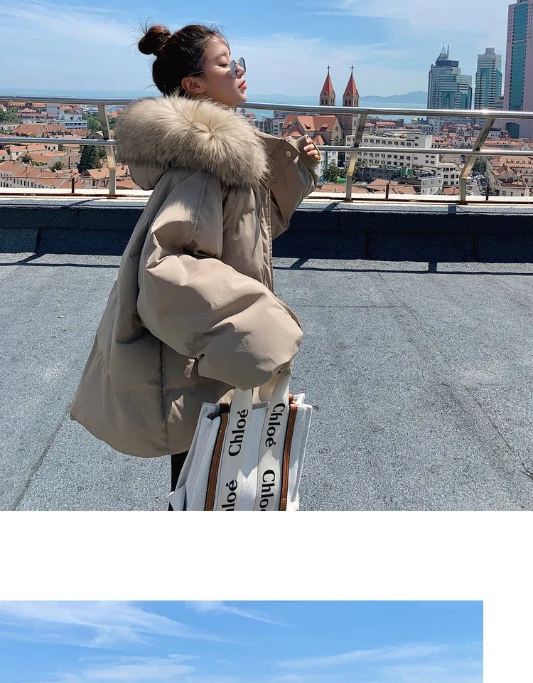 Winter Down Jacket Women Parkas Mid-length Big Fur Collar Hooded Women's Jacket Warmth Jacket Ladies Outwear Jacket for Women