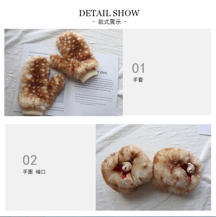 Winter Women's Japanese Plush Cute Printed Deer Dot Christmas Cloak Thickened Kawaii Deer Windproof Elk Shawl Jacket