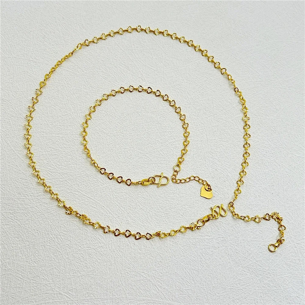 24K Gold Color Jewelry Sets For Women Link Chain Necklace Bracelet 2 pcs Wedding Jewellery Set Accessories Party Gifts Bijoux