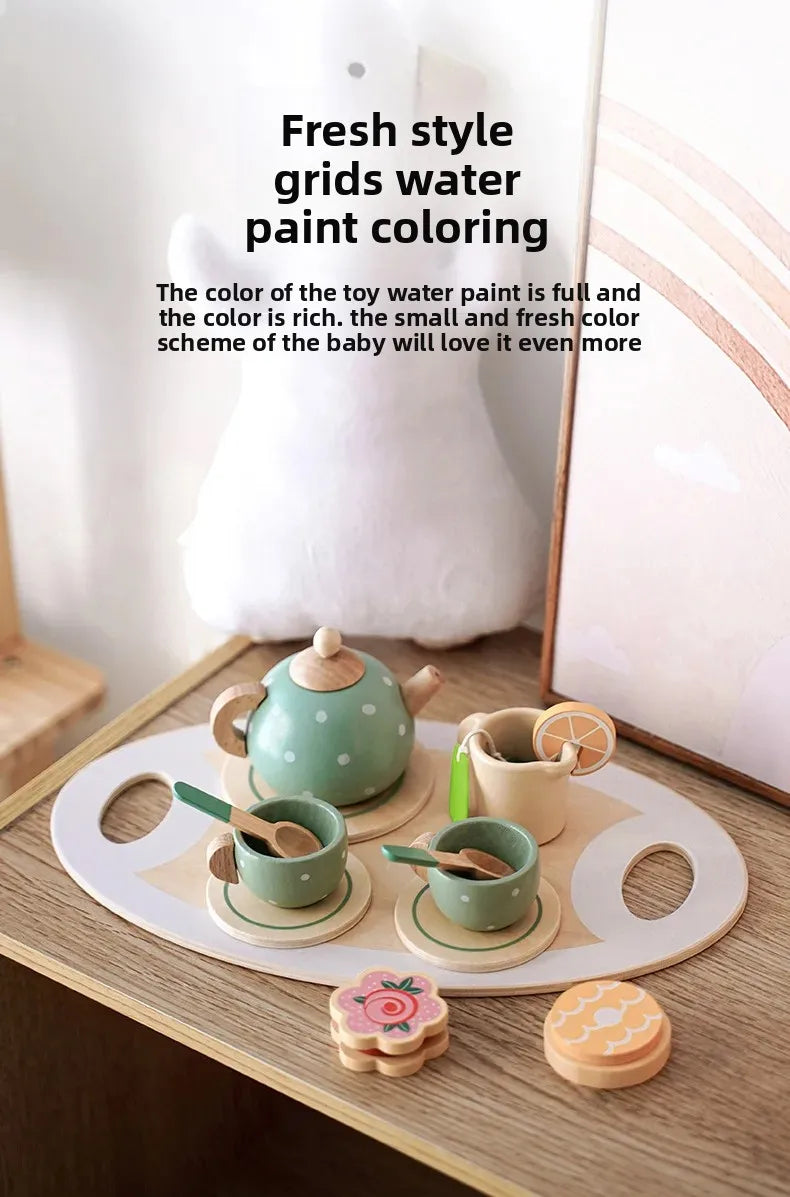 Kids Wooden Afternoon Tea Set Toys Kitchen Accessories Tea Party Food Play Early Educational Toys for Toddlers Girls Boys Gifts