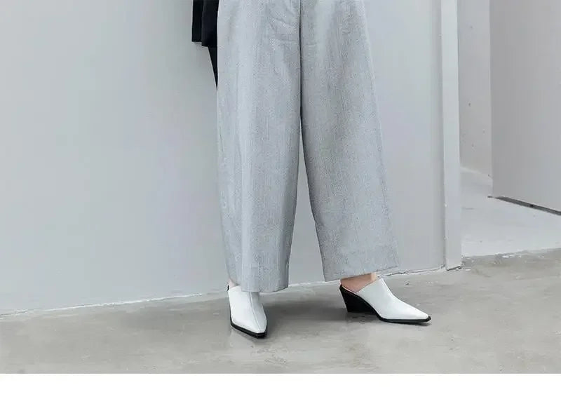 Shoes Mules For Women 2024 Slippers Casual Loafers Pantofle Slides Square Toe Low On A Wedge Luxury New Heels Block Cover Fashio