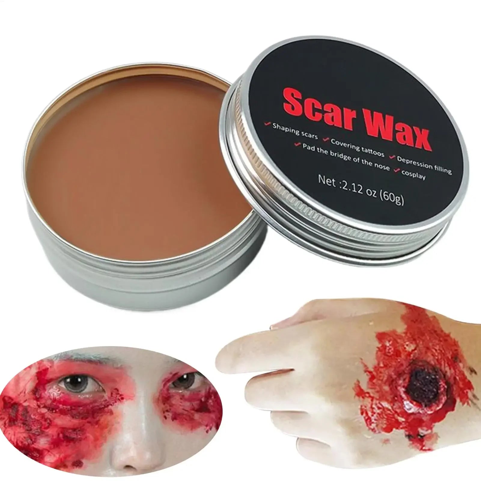 Halloween Makeup Kit Scars Wax Special Effects Stage Fake Wound Skin Wax with Spatula Stipple Sponge Fake Wood Special