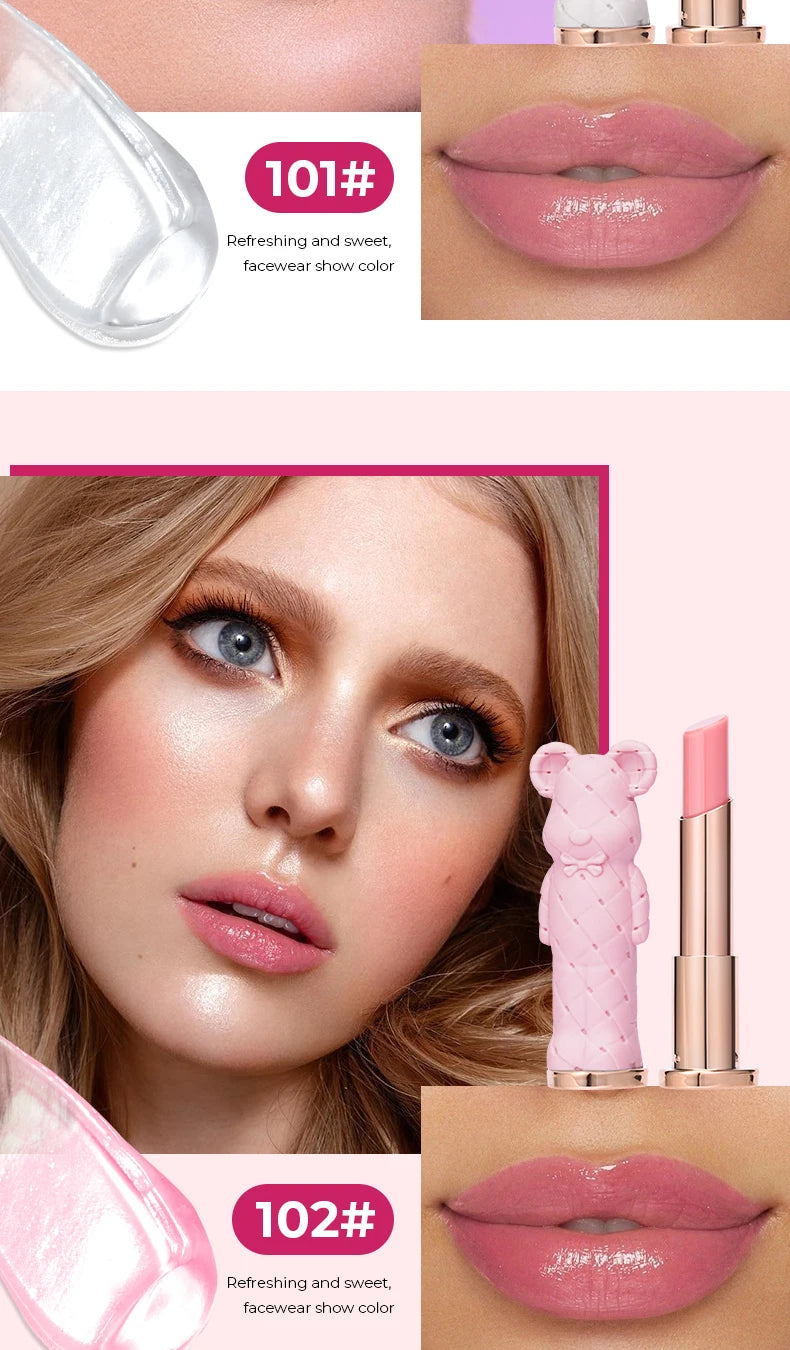 Beauty Glazed Bear Moisturizing Lipstick,Colored Lip Balm,Nourishing Lip stick,Easy To Color,Watery