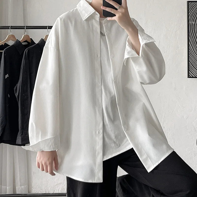 2025 Men Oversize Shirts Spring Long Sleeve Preppy Shirt Unisex Woman Casual Street Fashion Blouses Streetwear Men Clothing