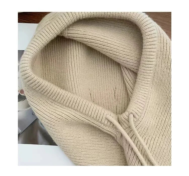 Winter Balaclava Hats For Men&Women Unisex Knitted Hooded Caps Outdoor Warmer Drawstring Hats One-Piece Neck Collar Beanies Cap