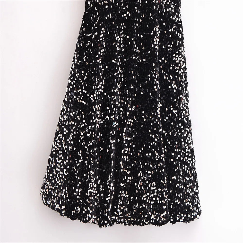 Autumn Winter Women  Sleeveless Slim-fit Sexy Backless Sequin Hanging Neck Mini Dress New Fashion Party Dress for Women Vestido