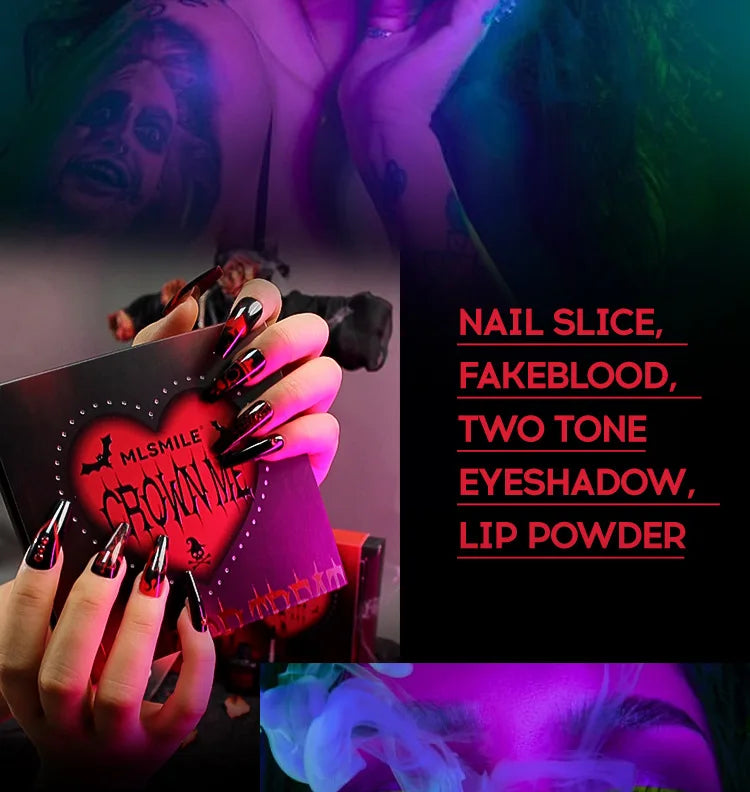 MLSMILE Halloween Makeup Set Eyeshadow Glitter Lip Glaze Fake Blood Wearing Armor 4pcs/set Festive Set Trick or Treat Cosmetics