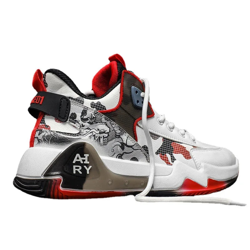 Couple Basketball Shoes Men High Top Sports Wear Resistant Air Cushioning Shoes Athletic Boots Comfortable Breathable Sneakers