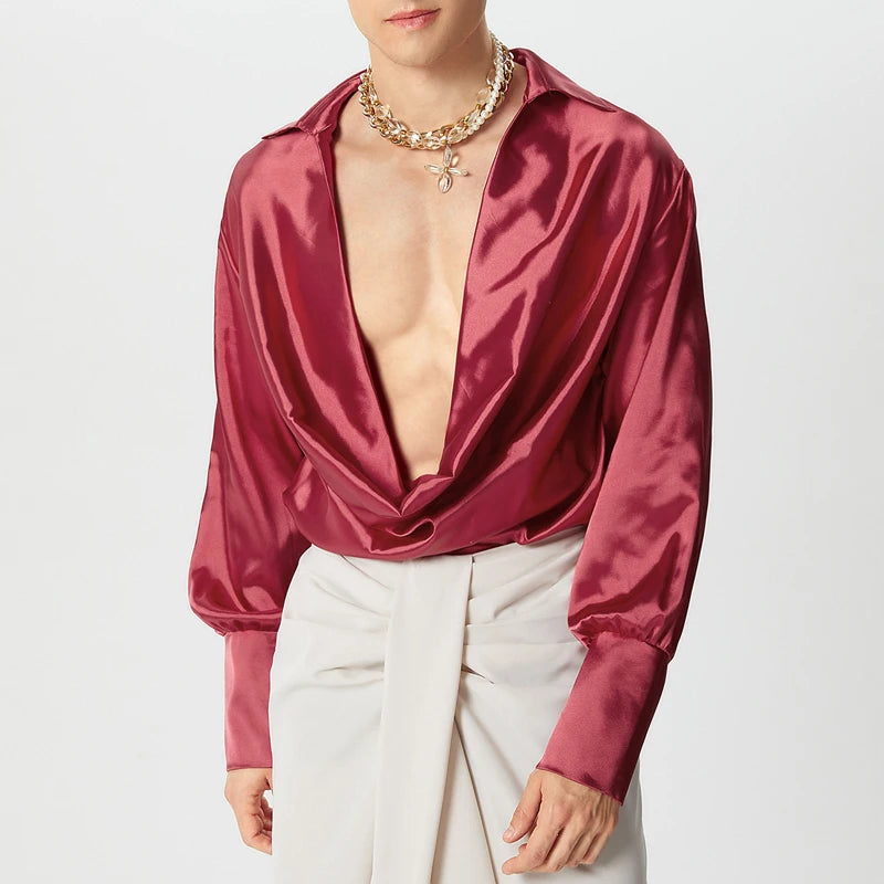 Men Shirts Casual Stylish Style Tops INCERUN Men's Shirts Sexy Male Solid Color V Neck Long Sleeve Fashion Men Clothing 2025