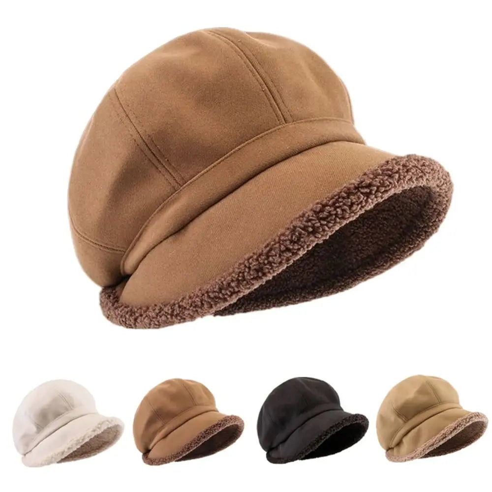 Winter Hats for Women Suede Bucket Hat Plus Velvet Lamb Hair Caps Outdoor Warm Thick Beret Wide Brim Windproof Cap Thick Hats