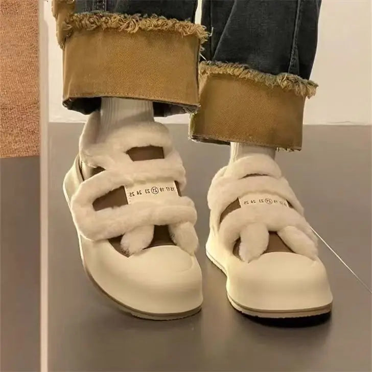 Shoes Woman 2025 Casual Female Sneakers Clogs Platform Autumn Shallow Mouth Round Toe British Style Loafers Fur New Creepers Fal