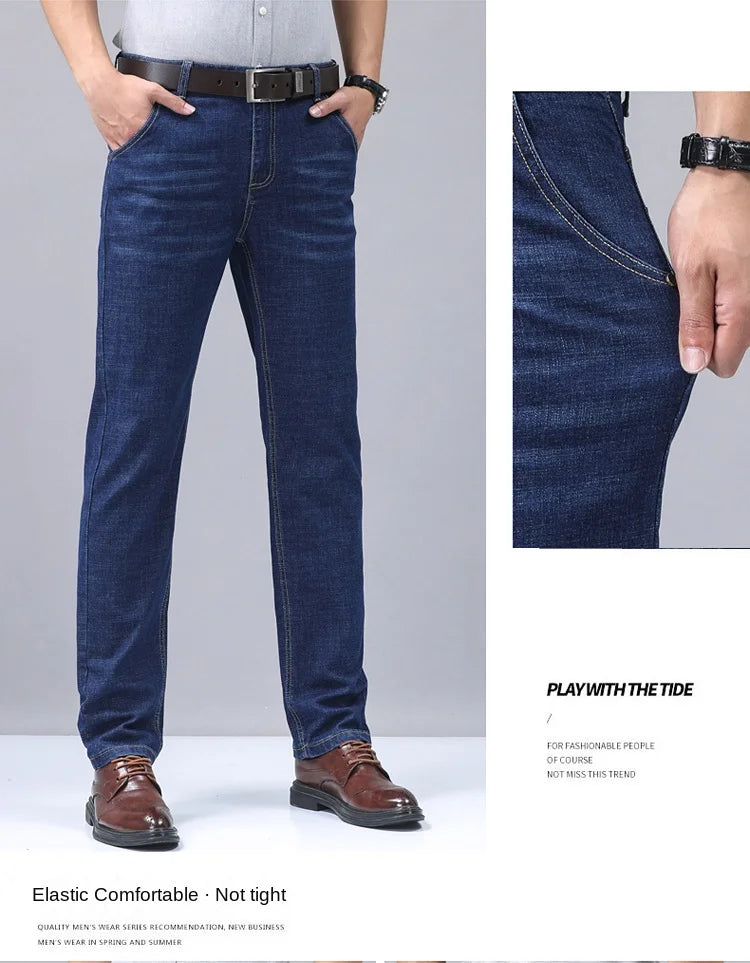 2024 Denim Jeans Casual Fashion Business Pants Classic New Arrivals Elastic Regular Fit Straight Trousers