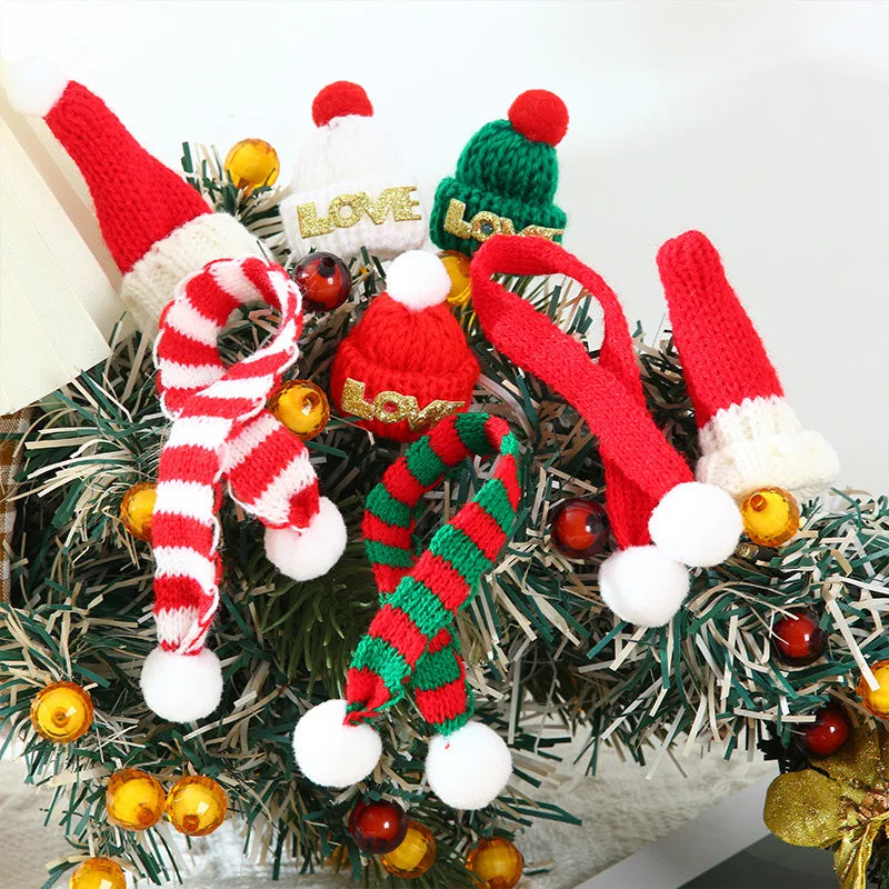 Christmas Decoration  Mini Knit Hat Mini Christmas Scarf Set Knitting Craft Doll Hats Jewelry Making Hair Decoration New year