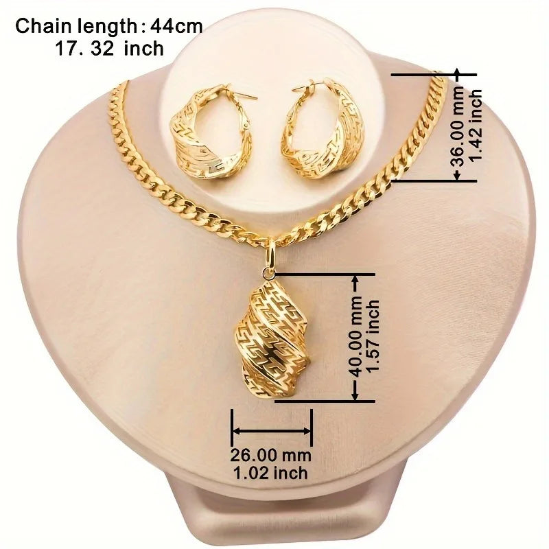 Golden Necklace Jewelry Set for Women Special Hollow Design Pendant Earrings Wedding Anniversary Gifts Jewellry Accessories
