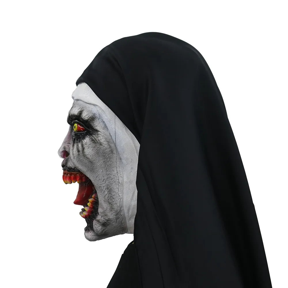 Halloween Horror Volac Mask Devil Nun Horror Masks With Wimple Costume, Creative Halloween Scary Mask Cosplay Party Makeup Props