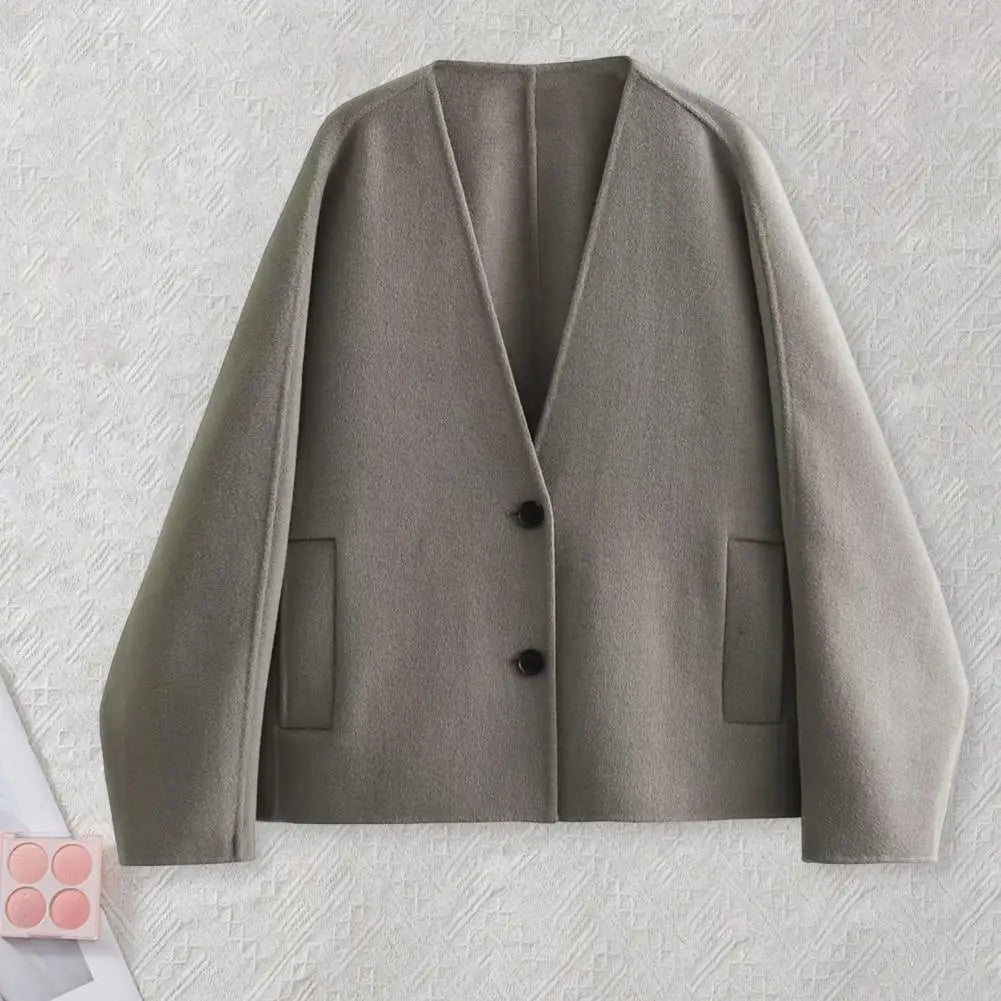 Women Vintage Blends Fit Coat Fashion Loose Double Breasted Long Sleeve Pockets Female Jackets Chic Lady Commuter Coats