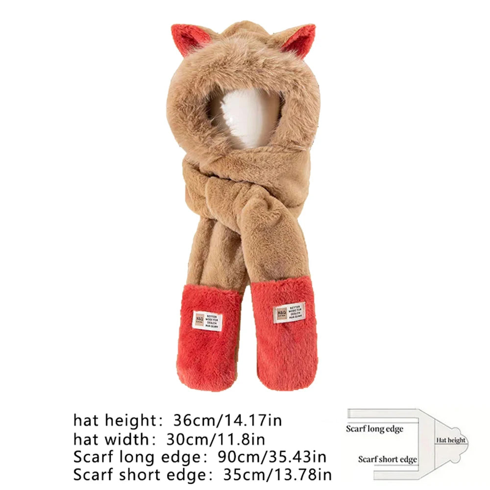 1 Pieces Winter Women's Warm Hat Three-piece Set Hat Scarf Gloves All-in-one Set Cute Cartoon Fashionable Versatile