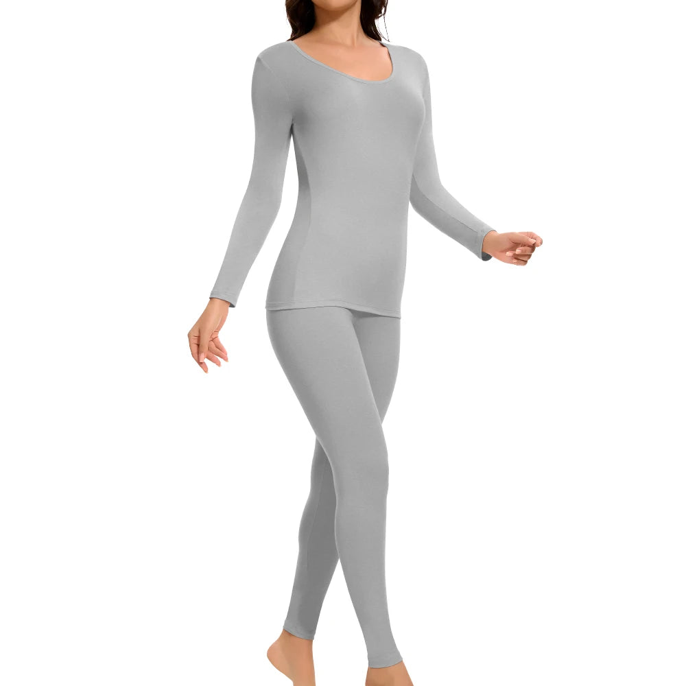 Women's Casual Warm Suit Long Sleeve Round Neck Bottoming Top Leggings Two-piece Set Solid Color Autumn Winter  Outfits Female