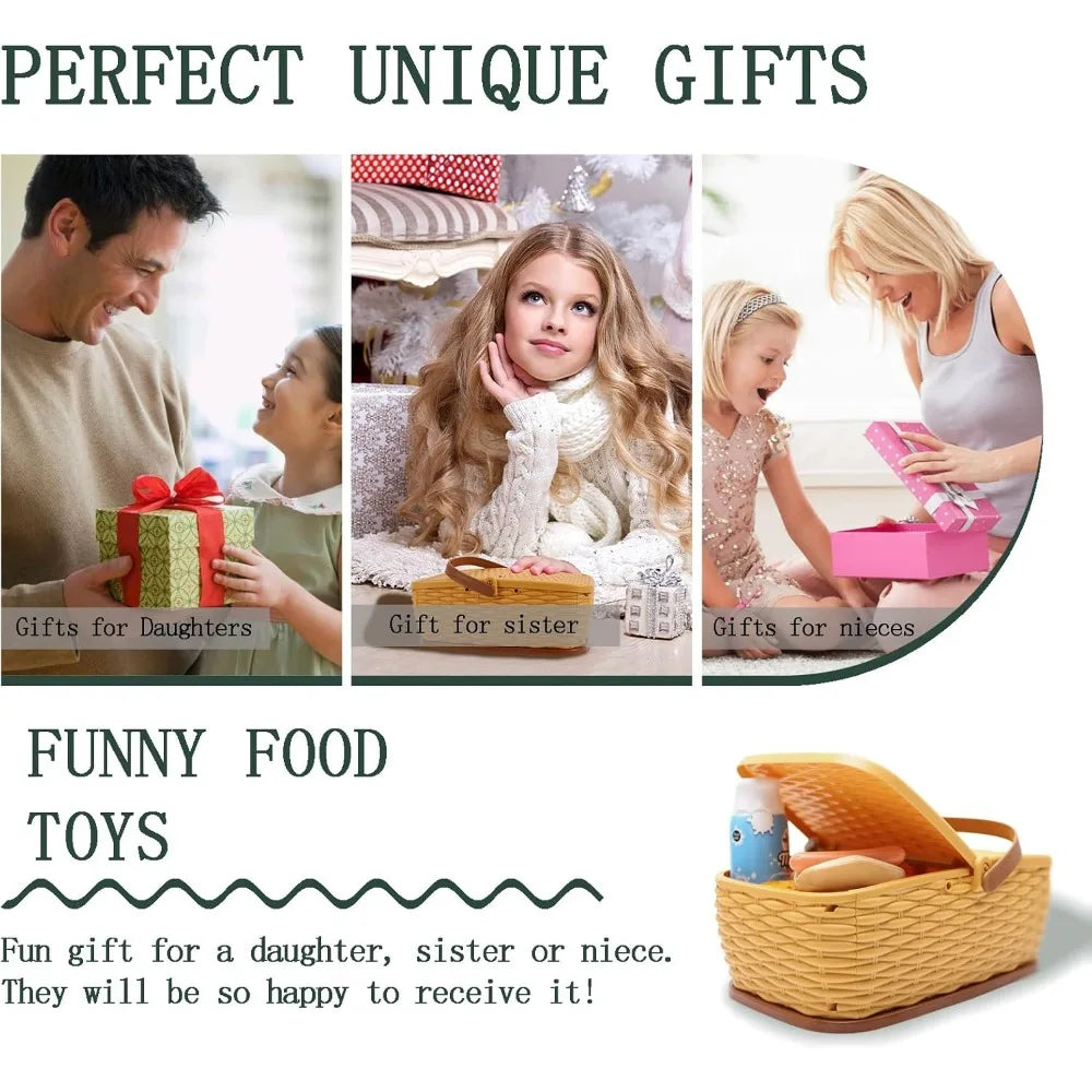 Kids Play Kitchen Toys Set , Pretend Play Food Toys for Toddlers, Plastics Pizza Accessories with Basket, Gifts for Boys Girls