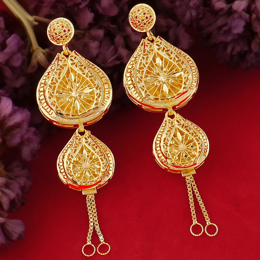Luxury Indian Jewellery Earrings Necklace Jewelry Set for Women Dubai Gold Color African Earring Jewelry Gift for Party Wedding