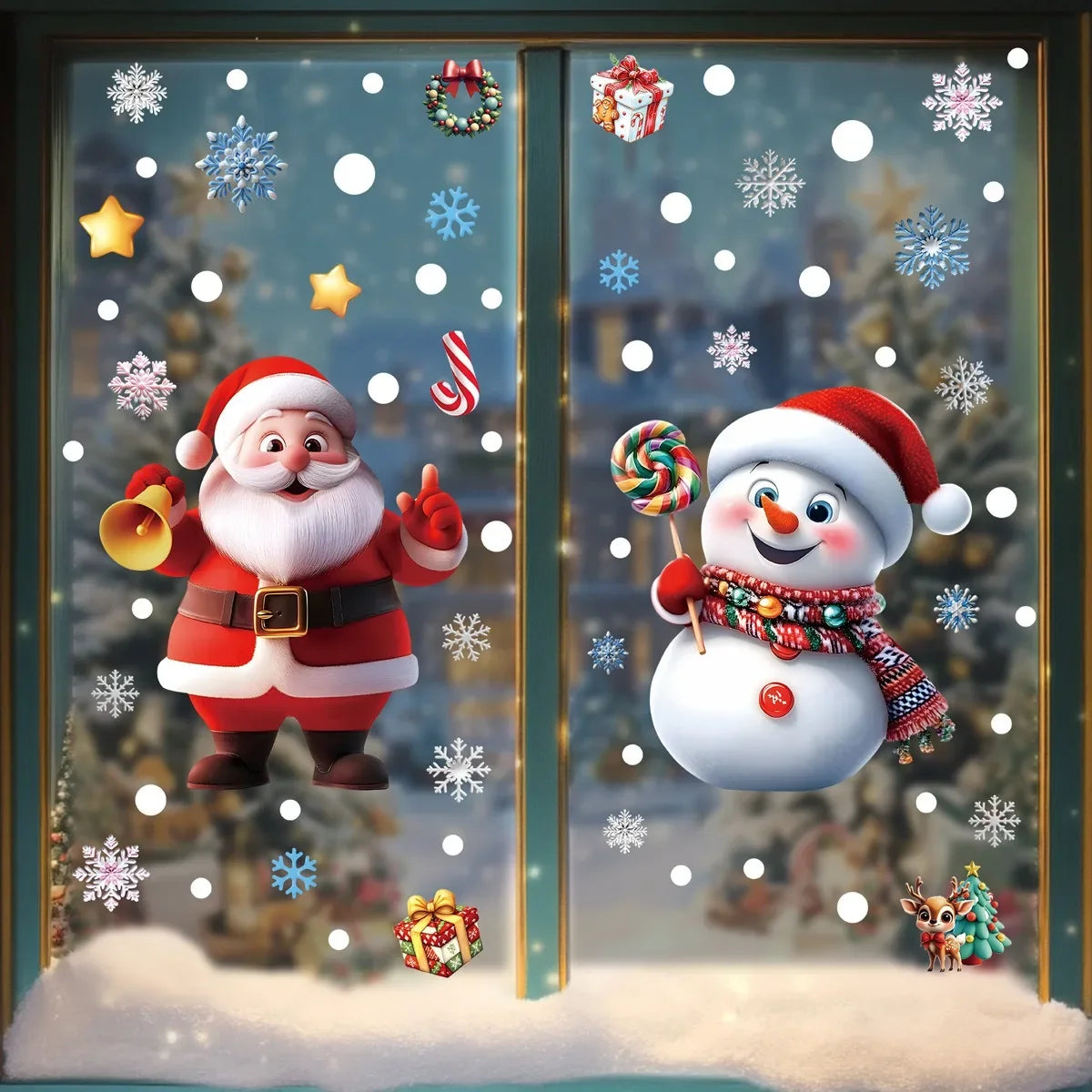 Christmas Decorations Gingerbread Man Snowman Snowflake Glass Stickers Xmas Santa Claus Window Stickers Merry Christmas Decor