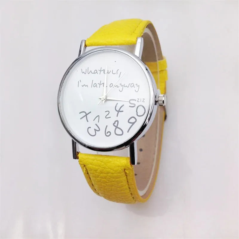 Women Watch Fashion Ladies Dress Leather Watches Whatever I Am Late Anyway Letter Watch for Students Reloj Mujer
