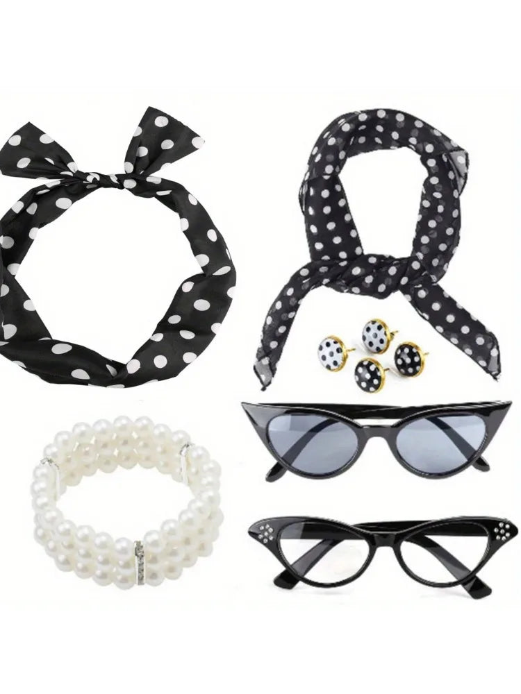 50s Accessories Set for Women 1950s Women Costume Accessories Scarf Glasses Headband for 50s Party Accessories+summer