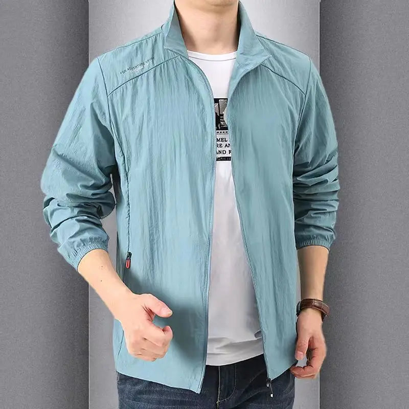 New Fashion Quick Drying Breathable Jacket for Man Loose Casual Stand Collar Coats Pocket Solid Outwears Sports Men's Clothing
