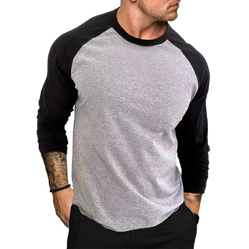 Men's T-Shirts Long Sleeve Slim Fit Men T-Shirt Young Man Splice Tops Tees Shirt O-Neck Male Sports Pullover Sweatshirts Clothes