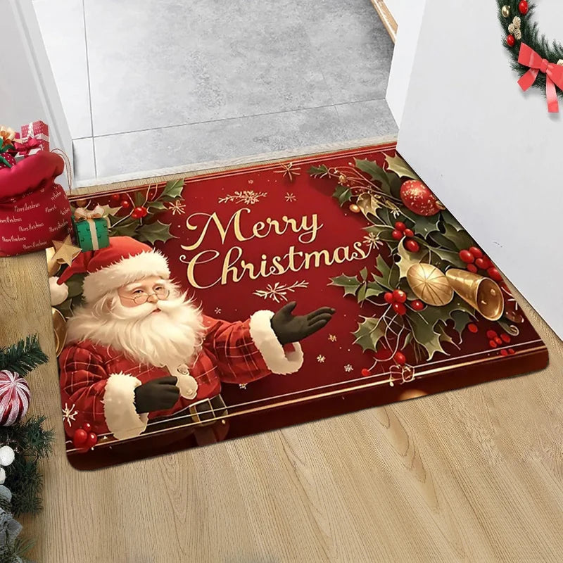 Christmas Carpet Cartoon Gingerbread Man Crystal Velvet Kitchen Floor Mat Non-slip Door Mat Entry Door Mat new year Home Decor