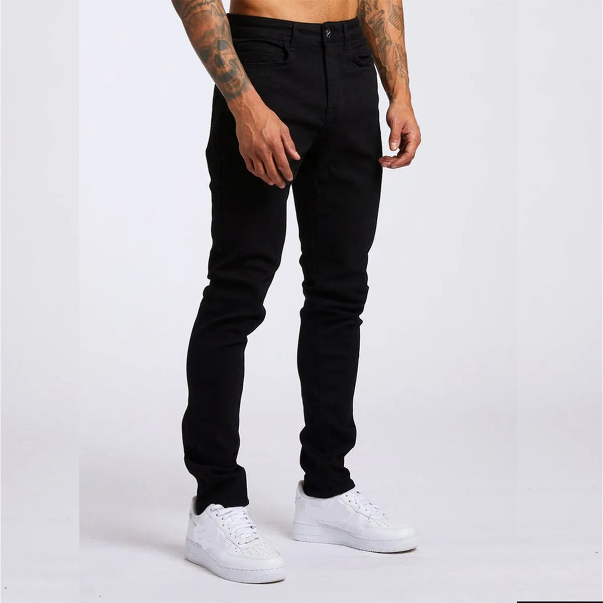 2025 New style denim men's pants, Instagram trend, black slim-fit high-waisted denim jeans for men