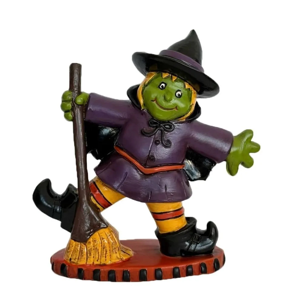 Halloween Themed Halloween Witch Figurine Resin Handicraft Desk Witch Sculpture Collectible Model Halloween Broom Witch Ornament