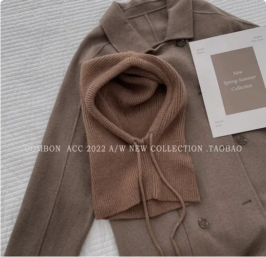 Winter Balaclava Hats For Men&Women Unisex Knitted Hooded Caps Outdoor Warmer Drawstring Hats One-Piece Neck Collar Beanies Cap