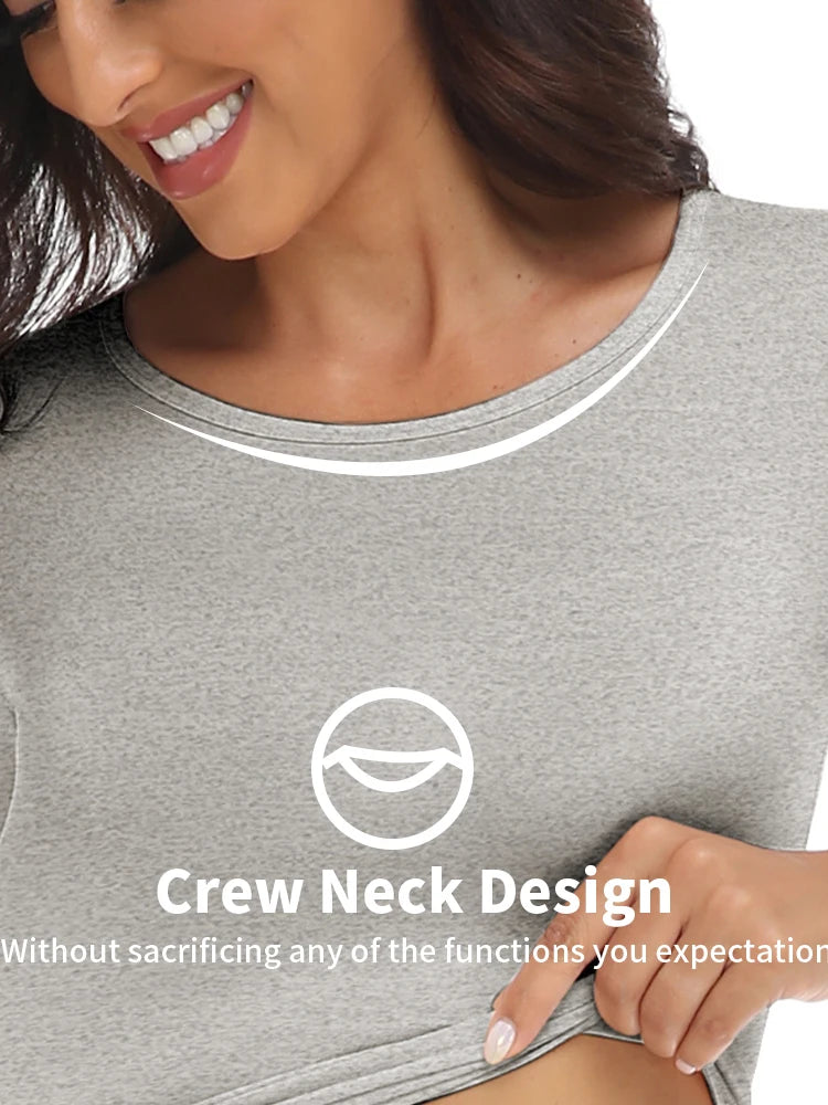 Women's Casual Warm Suit Long Sleeve Round Neck Bottoming Top Leggings Two-piece Set Solid Color Autumn Winter  Outfits Female