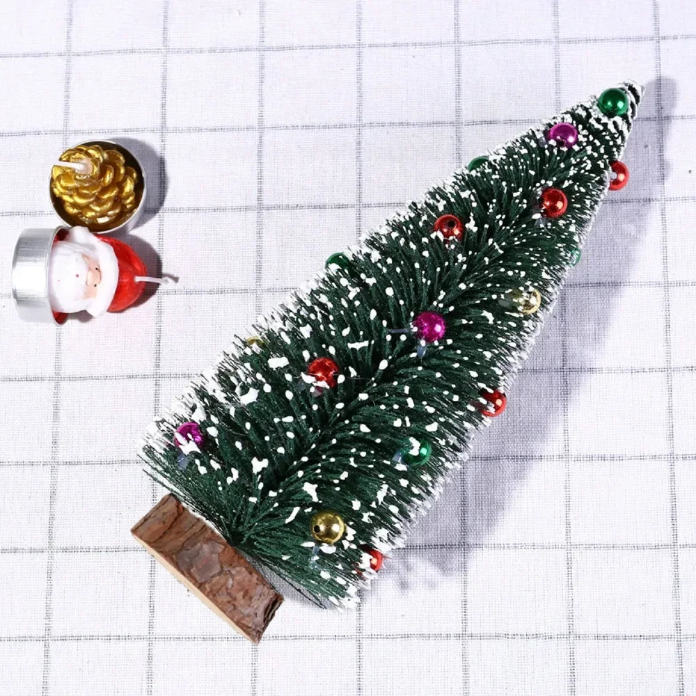 Christmas Tree Mini Tree with Wood Base Diy Crafts Home Table Top Decor Xmas Wooden Pendants for New Year Home Decoración