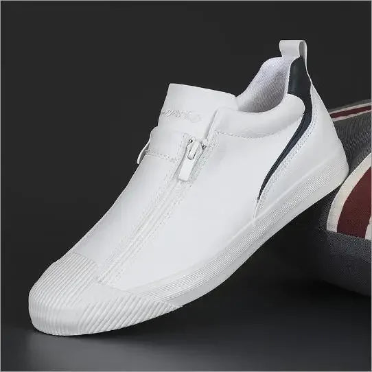 2024 New Autumn Men's Trendy Sports Shoes Leather Soft Sole High Top Men's Shoes One Step Zipper Leather Shoes Size 38-44